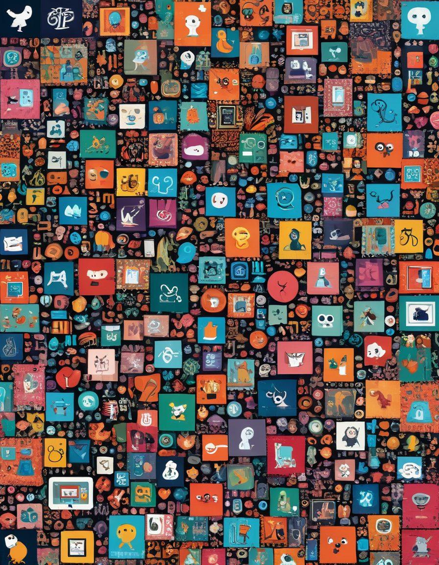 An eclectic collage showcasing bizarre internet icons, quirky sites, and unique cultural phenomena like meme characters, retro websites, and whimsical illustrations. Include playful elements like pixel art, vibrant colors, and surreal imagery scattered throughout. Emphasize a sense of exploration and curiosity with a whimsical layout. Incorporate representations of famous internet symbols and trends. digital art. vibrant colors. collage style.